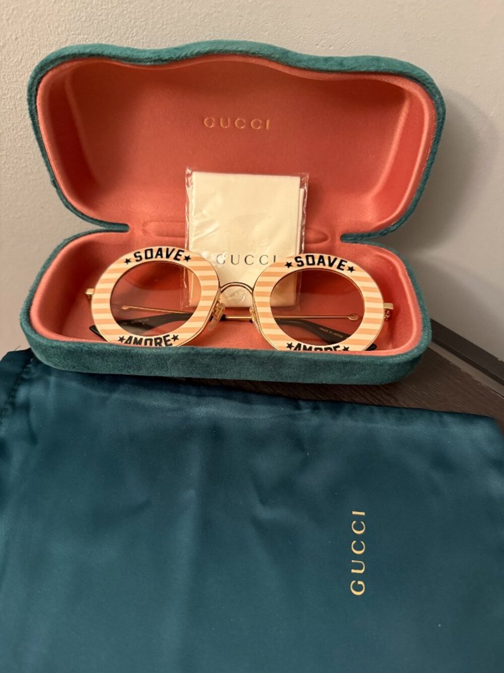 Gucci GG0113S "Soave Amore" Round Sunglasses – Nude / Gold / Pink